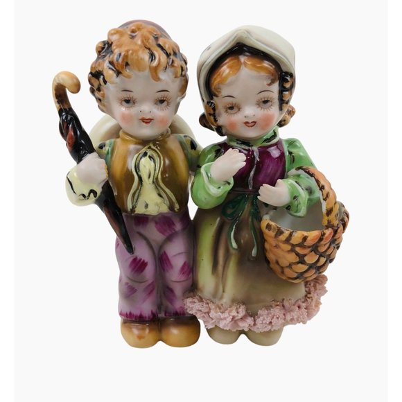 Unbranded Other - Vintage Porcelain Boy Girl Outdoor Umbrella Farmhouse Home Decor Figurines